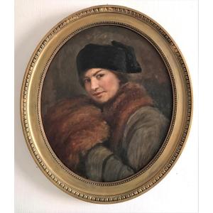 Edmund Schwarzer (1868-1952, Germany). "woman With A Muff". 1921.