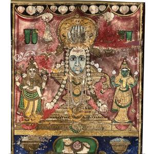 Ancient Indian Gouache Painting "vishnu". 