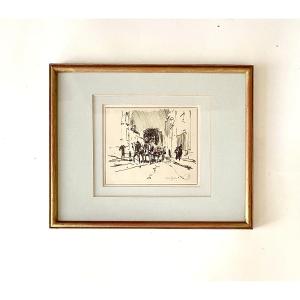 Alfred Théodore Joseph Bastien (brussels, 1873-1955). "snow". India Ink.