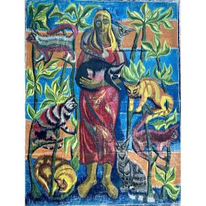 Josephine Pieterhons (mons, 1933-2023) "the Woman With Cats" Tapestry Project. 1950s-1960s.