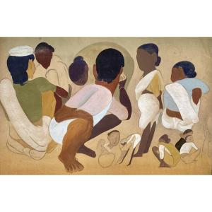 Govind Madhav Solegaonkar (1912-1986). "studies". Gouache. Indian School. 1930s-40s.