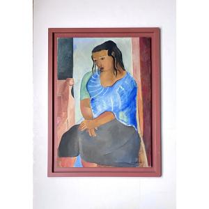 Louise Pepersack (brussels, 1889-1986). "portrait". 1950s-60s. Outsider Art, Singular.