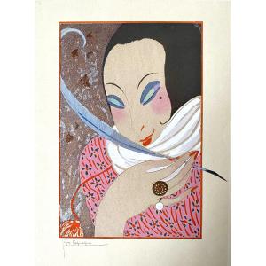 Georges Lepape (1887 Paris - 1971 Bonneval). "the Pen". 1914. Stencil. 