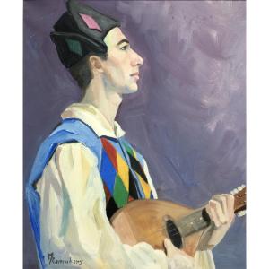 Maryse Ramakers (1934-2024). "young Man With A Mandolin". 1960s.