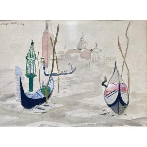 Serge Creuz (1924-1996). Watercolor. "venice". 1954