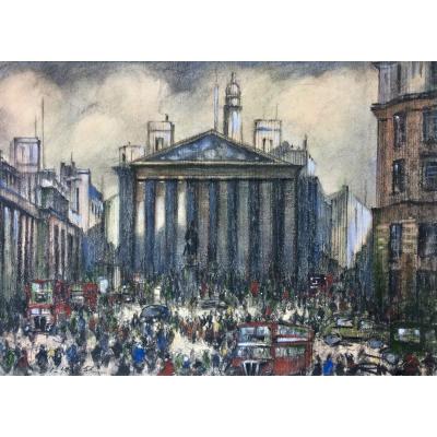 Victor Quiénen. "london, The Stock Exchange". 1951. Pastel.