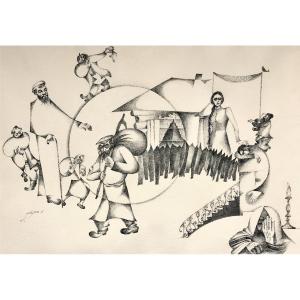 Moshe Bernstein (1920, Vilna- 2006, Tel-aviv). "the Exodus". 1965. Indian Ink.