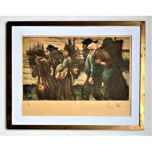 Auguste Oleffe (1867-1931). "seafarers". 1903. Color Engraving.