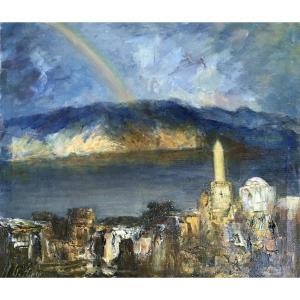 Mara Voslinskaia (riga, 1912-brussels, 2000). "rainbow Over Lake Tiberias". 60s