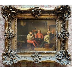 Oil On Dutch Panel Representing A Tavern Scene