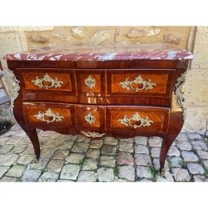 Louis XV Period Curved Marquetry Chest Of Drawers