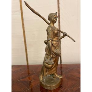 Bronze Representing The Bearer In The Fields By Henri Bouillon 