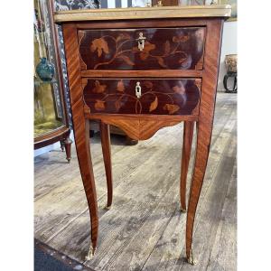 Transition Period Bedside Table (1760) In Marquetry With Flower Decoration 