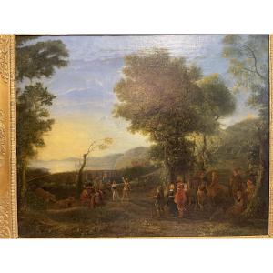 Oil On Canvas From The 17th Century Representing A Lively Landscape 