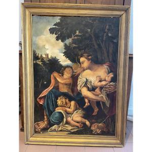 Large Decorative Painting Depicting A Mother Breastfeeding Her Child 