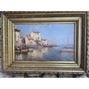 Oil On Canvas Signed Malfroy Representing Martigues 