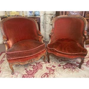Pair Of Louis XV Period Walnut Bergères 