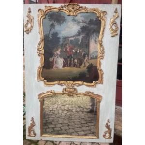  Louis XV Period Overmantel Mirror With A Gallant Scene Decoration 