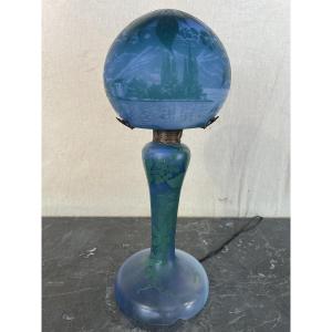 Mushroom Lamp Signed Devez With Lakescape Decor
