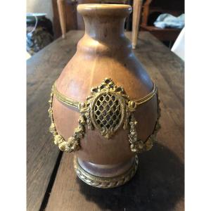 Sandstone Vase With Bronze Signed Dembac