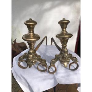 Pair Of Andirons Said Marmouset In Bronze 17th Century