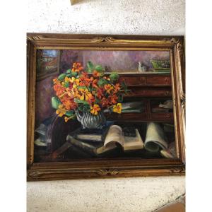 Still Life With Bouquet Of Flowers Hst 20 Eme