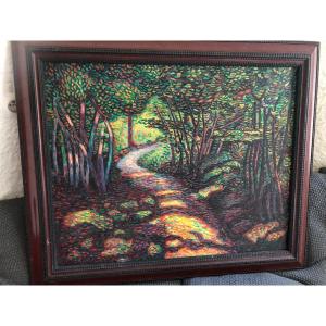 Pointillist Landscape Painting 20th Century Signed G Mitzel