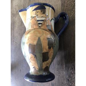Ceramic Pitcher. Hb Quimper Signed Odetta