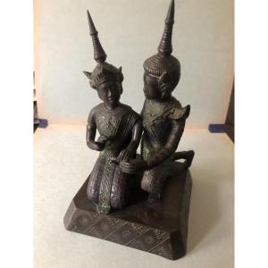 Ancient Bronze Dancing Couple From Thailand 