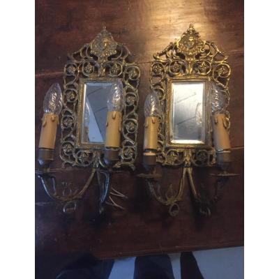 Pair Bronze Mirrors