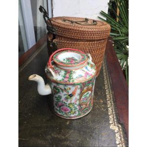 Canton Porcelain Teapot And Basket