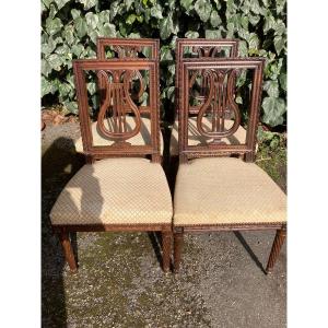 Four Model Lyre Mahogany Chairs 19 Eme