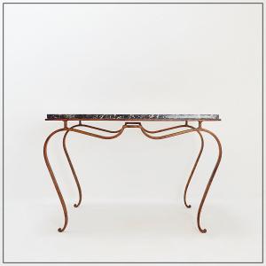 Side Table In Gilded Metal And Marble Top In The Style Of René Prou