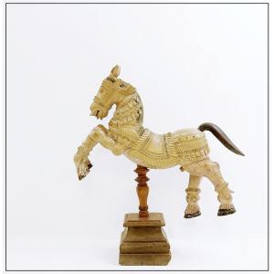 Ayyanar Carved And Polychrome Wooden Indian Horse