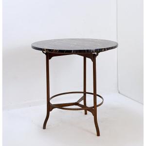 Pedestal Table / Side Table In Metal With “portoro” Marble Top