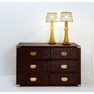 Vintage Coastal Woven Rattan Chest Of Drawers