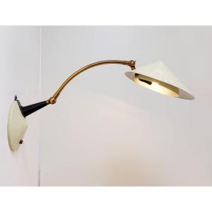 Stilux Milano Desk Or Wall Lamp In Cream White Lacquer With Brass Details