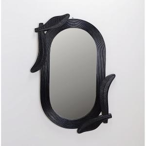 Large Vivai Del Sud Wall Mirror In Black Lacquered Bamboo - 1970s