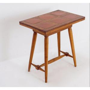 Vintage Wooden Side Table With Terracotta Top 