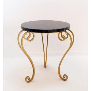  Art Deco Marble And Gilded Iron Side Table - René Prou Style
