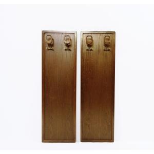 Pair Of Mid-century Modern Style Wooden Wall Mounted Coat Racks