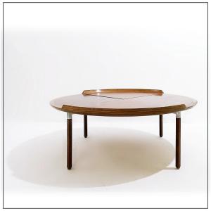 Mid-century Style Wood And Leather Coffee Table