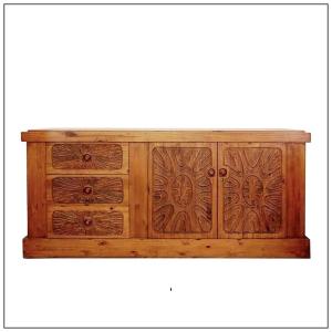 Mid-century Solid Wood Brutalist Sideboard