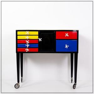 Wood Lacquerd "mondrian Colors" Dental Cabinet