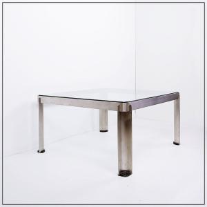 T113 Coffee Table In Steel And Thick Crystal By Osvaldo Borsani For Tecno, 1970s