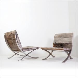 Pair Of Armchairs In Polished Chrome And Raw Wood