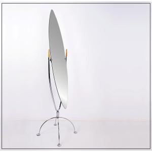 Chrome And Wood Psyche Mirror - 1970s