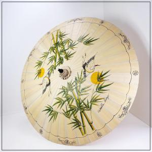Asian Parasol Hand-painted On Rice Paper - Chinese Cranes And Bamboo ø 215 Cm