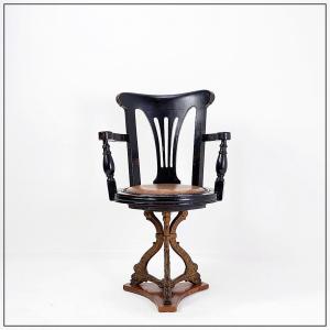 19th Century Black Stained Oak Captain's Chairs