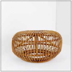 Vintage Mid-century Modern Rattan Pouf, Albini Style, 1960s